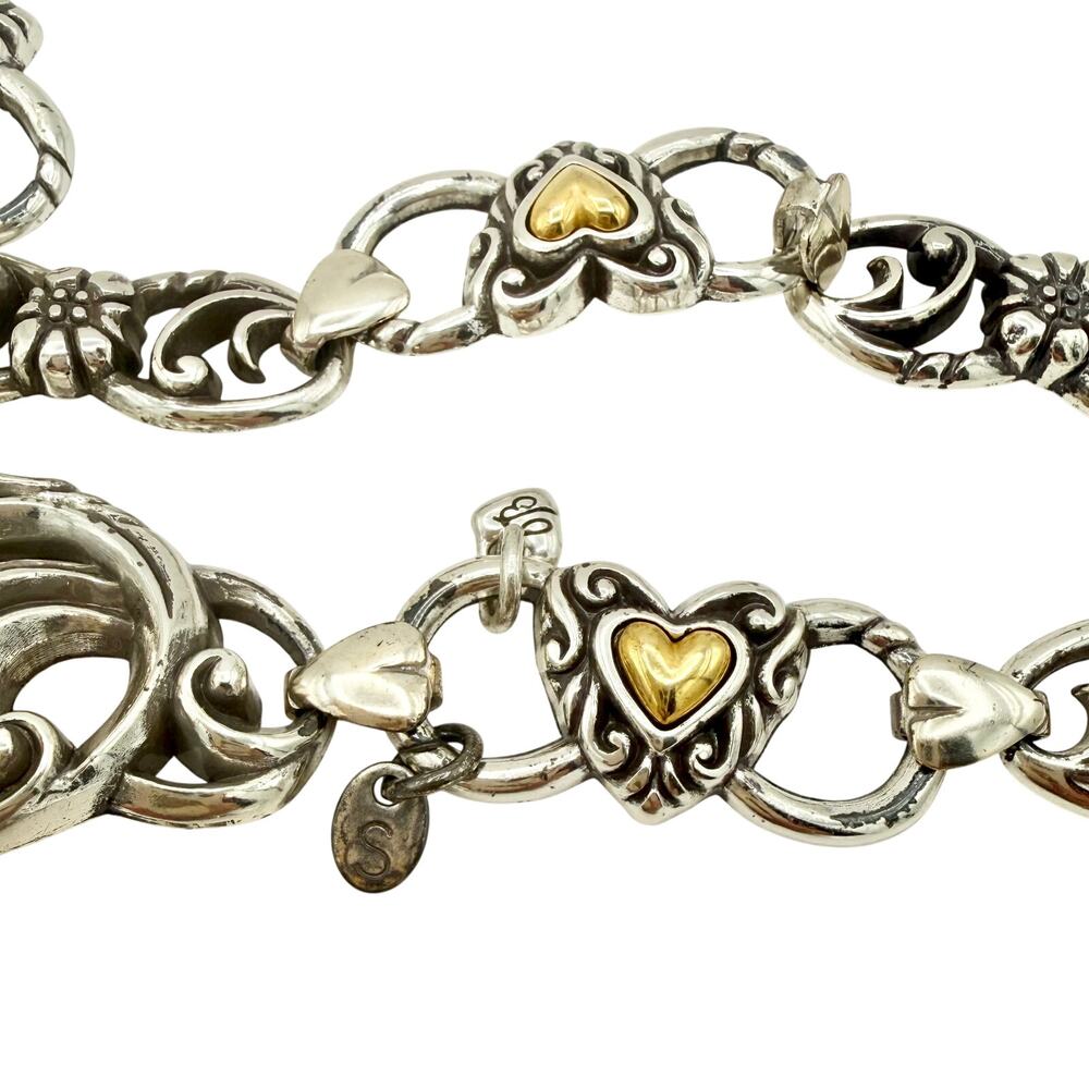 Brighton Two Tone Heart Chain Belt Silver Gold Adjustable Western Boho Y2K Sz.
